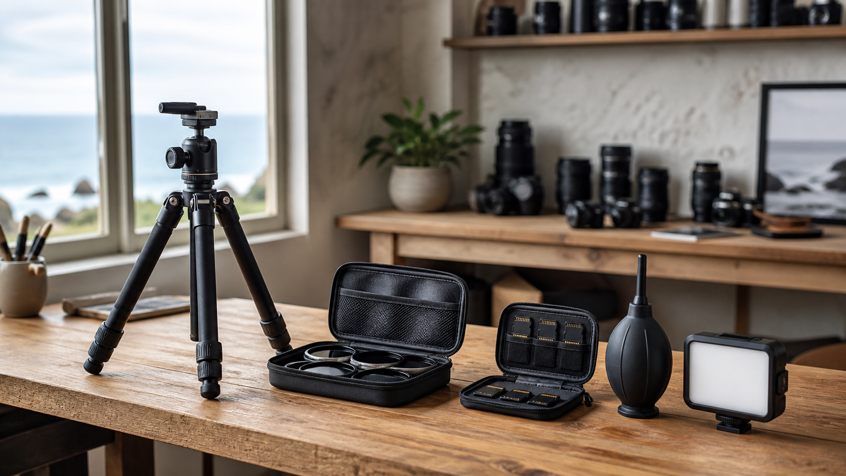 Imagem editorial de acessórios para equipamento fotográfico